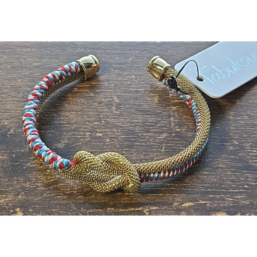 Fabulous Nautical Knot Bracelet - Red White & Blue with Gold Mesh Accents - Picture 2 of 5